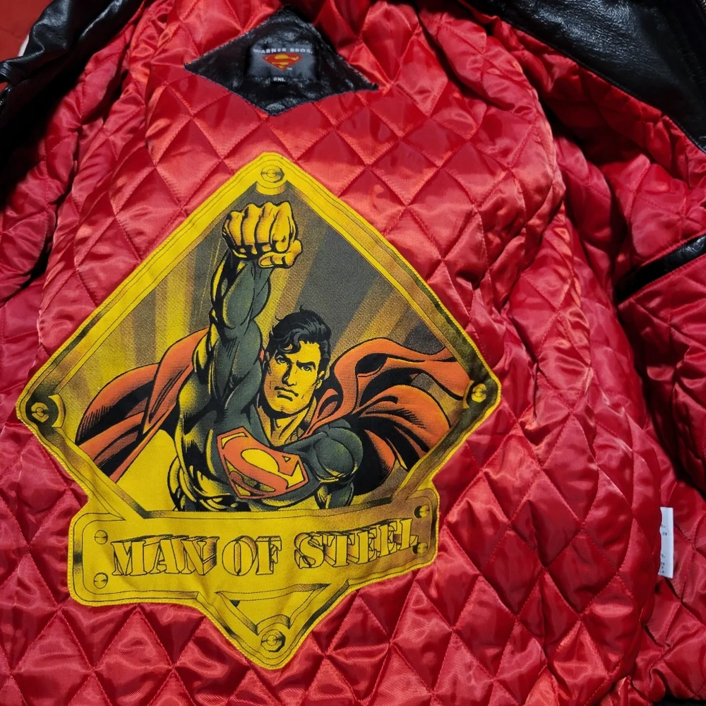 Vintage 2003 Warner Bros. Superman Man Of Steel Black Leather Jacket - Picture 5 of 9